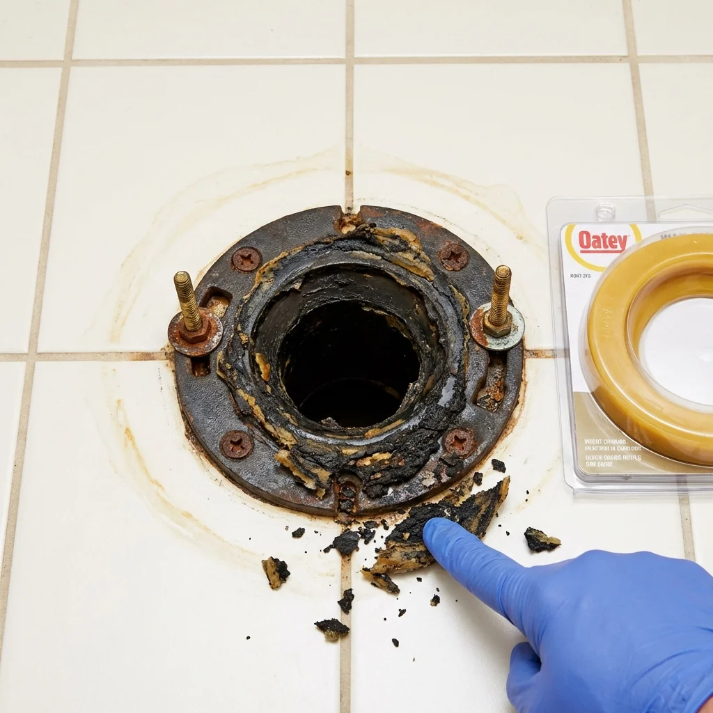 Failed wax ring showing water seepage at the base of a toilet in a Pooler, GA home