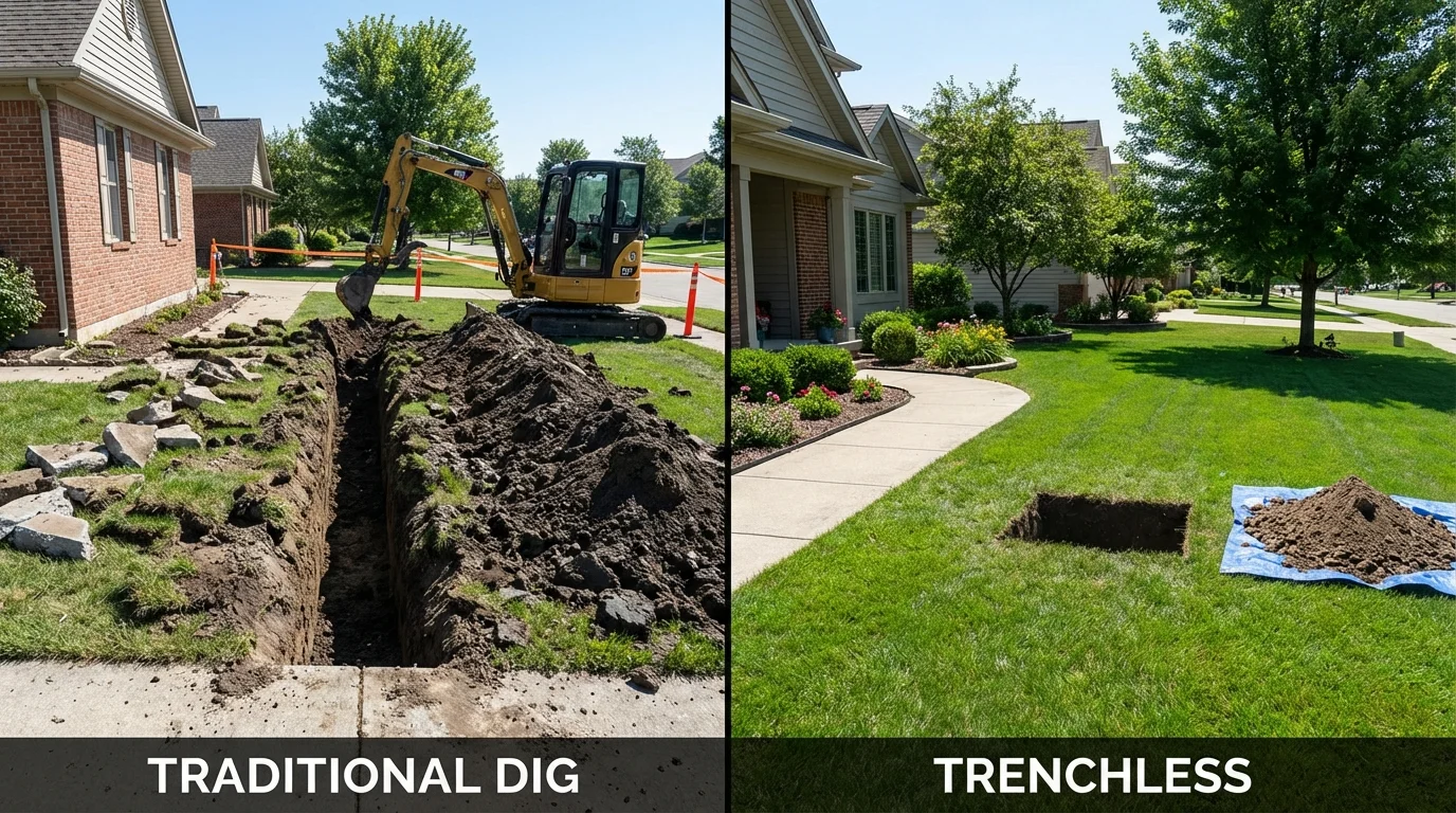 Trenchless sewer repair with minimal yard damage versus traditional excavation in Pooler, GA
